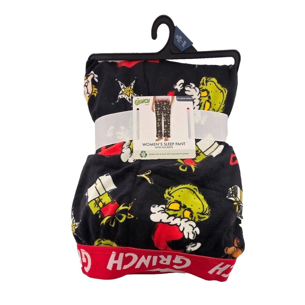 Dr. Seuss Women's The Grinch Sleep Pajama Pants Black Size 3X (22W-24W) NWT
